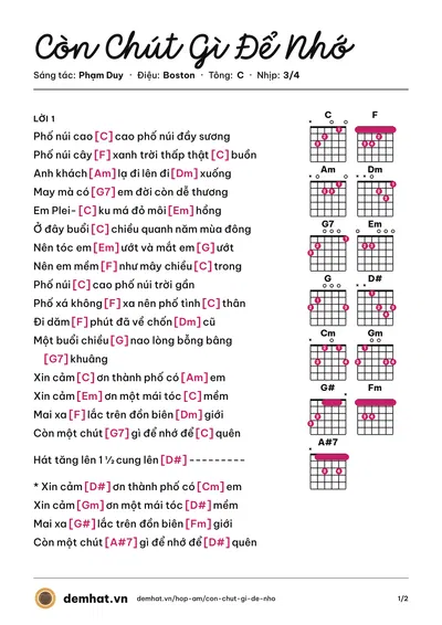 Hợp âm Còn Chút Gì Để Nhớ (Elvis Phương) – bản nhạc PDF trang 1, tông C
