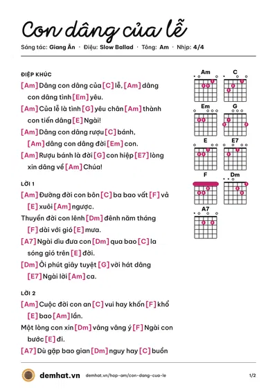 Hợp âm Con dâng của lễ (Tốp Ca) – bản nhạc PDF trang 1, tông Am