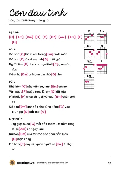 Hợp âm Cơn đau tình (Lê Trung) – bản nhạc PDF trang 1, tông C