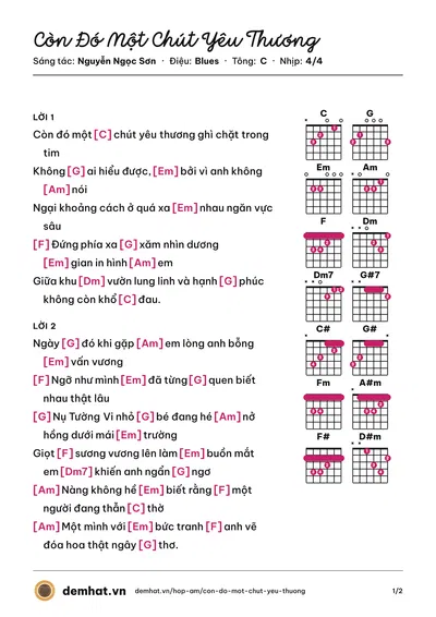 Hợp âm Còn Đó Một Chút Yêu Thương (Nguyễn Ngọc Sơn) – bản nhạc PDF trang 1, tông C
