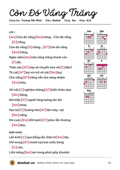 Hợp âm Còn Đó Vầng Trăng (Thái Hòa) – bản nhạc PDF trang 1, tông Am