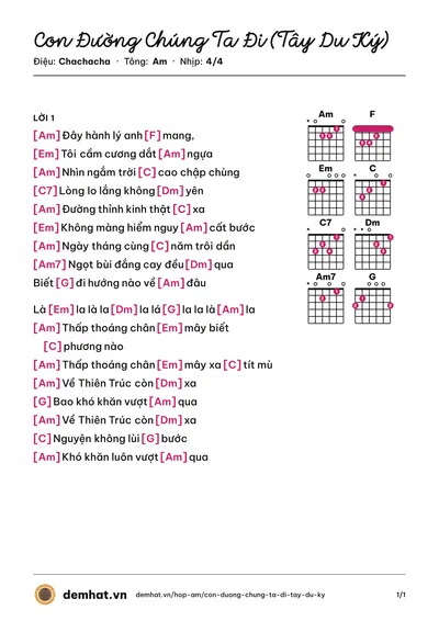 Hợp âm Con Đường Chúng Ta Đi (Tây Du Ký) (Quân Keyboard) – bản nhạc PDF trang 1, tông Am