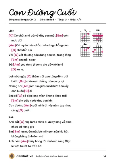Hợp âm Con Đường Cuối (CM1X) – bản nhạc PDF trang 1, tông G