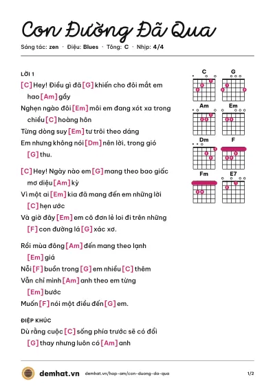 Hợp âm Con Đường Đã Qua (O-plus) – bản nhạc PDF trang 1, tông C
