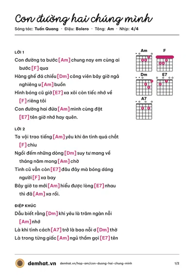 Hợp âm Con đường hai chúng mình (Hồ Quang Lộc) – bản nhạc PDF trang 1, tông Am