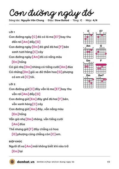 Hợp âm Con đường ngày đó (Nguyễn Văn Chung) – bản nhạc PDF trang 1, tông C