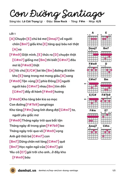 Hợp âm Con Đường Santiago (Lê Cát Trọng Lý) – bản nhạc PDF trang 1, tông F#m