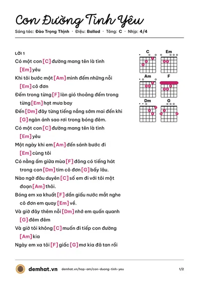 Hợp âm Con Đường Tình Yêu (Lam Trường) – bản nhạc PDF trang 1, tông C