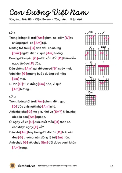 Hợp âm Con Đường Việt Nam (Tự do) – bản nhạc PDF trang 1, tông Am