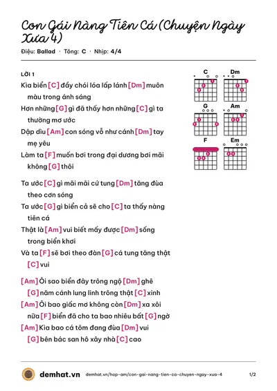 Hợp âm Con Gái Nàng Tiên Cá (Chuyện Ngày Xưa 4) (Mai Phương) – bản nhạc PDF trang 1, tông C