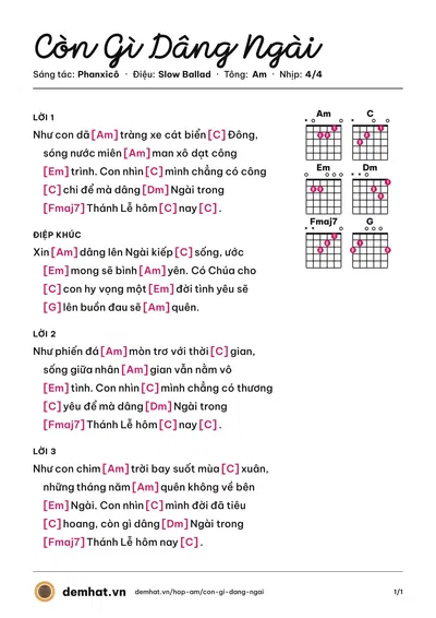 Hợp âm Còn Gì Dâng Ngài (BeBU) – bản nhạc PDF trang 1, tông Am