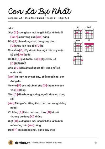 Hợp âm Con Là Bự Nhất (L.J) – bản nhạc PDF trang 1, tông C