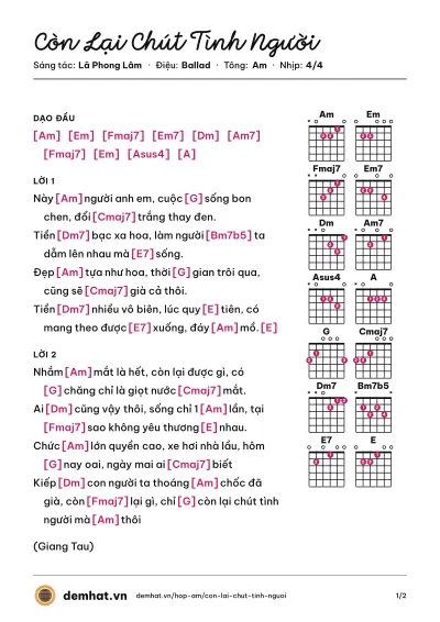 Hợp âm Còn Lại Chút Tình Người (Vũ Duy Khánh) – bản nhạc PDF trang 1, tông Am