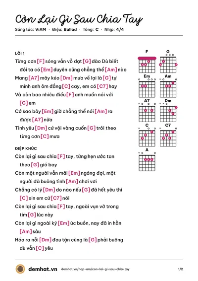 Hợp âm Còn Lại Gì Sau Chia Tay (Ngô Anh Đạt) – bản nhạc PDF trang 1, tông C