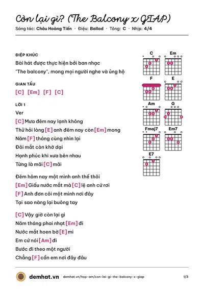 Hợp âm Còn lại gì? (The Balcony x GIAP) (Giap) – bản nhạc PDF trang 1, tông C