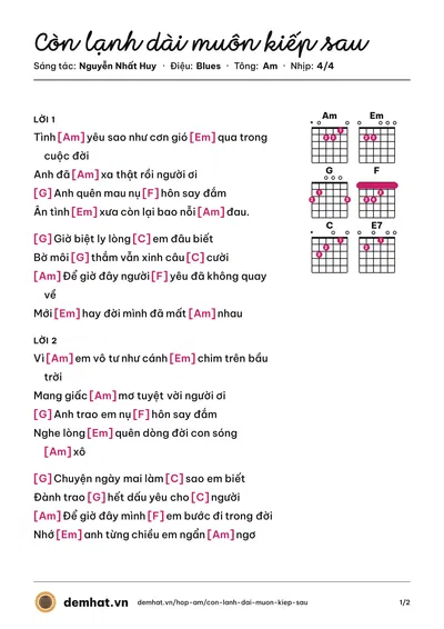 Hợp âm Còn lạnh dài muôn kiếp sau (Nguyễn Nhất Huy) – bản nhạc PDF trang 1, tông Am