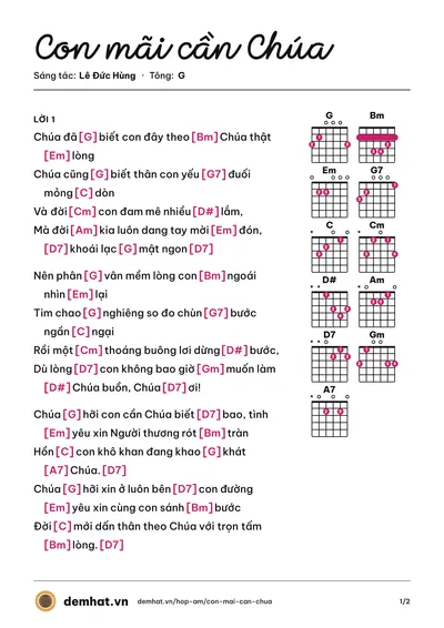 Hợp âm Con mãi cần Chúa (Tuyết Mai Ly) – bản nhạc PDF trang 1, tông G