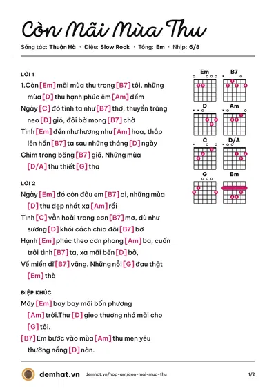 Hợp âm Còn Mãi Mùa Thu (Tuấn Nghĩa) – bản nhạc PDF trang 1, tông Em