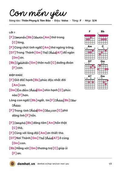 Hợp âm Con mến yêu (Lm. JB. Nguyễn Sang) – bản nhạc PDF trang 1, tông F
