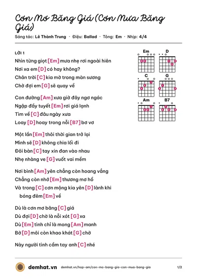 Hợp âm Cơn Mơ Băng Giá (Cơn Mưa Băng Giá) (Bằng Kiều) – bản nhạc PDF trang 1, tông Em
