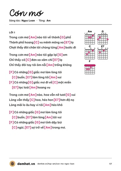Hợp âm Cơn mơ (Mỹ Lệ) – bản nhạc PDF trang 1, tông Am
