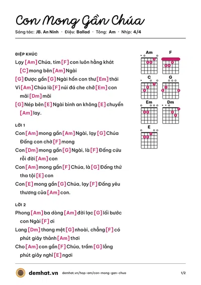 Hợp âm Con Mong Gần Chúa (Trọng Thức) – bản nhạc PDF trang 1, tông Am