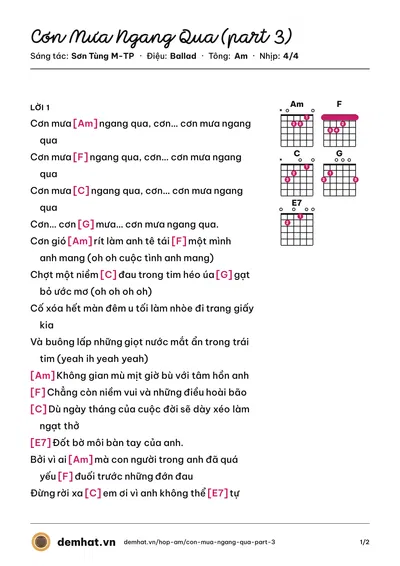Hợp âm Cơn Mưa Ngang Qua (part 3) (Sơn Tùng M-TP) – bản nhạc PDF trang 1, tông Am