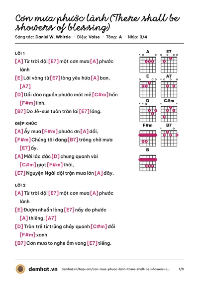 Hợp âm Cơn mưa phước lành (There shall be showers of blessing) (Sue Dodge) – bản nhạc PDF trang 1, tông A