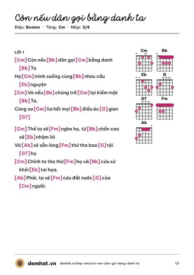 Hợp âm Còn nếu dân gọi bằng danh ta (Antôn Đình Dũng) – bản nhạc PDF trang 1, tông Cm