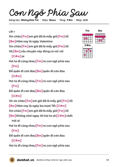 Hợp âm Con Ngõ Phía Sau (Những Đứa Trẻ) – bản nhạc PDF trang 1, tông F#m