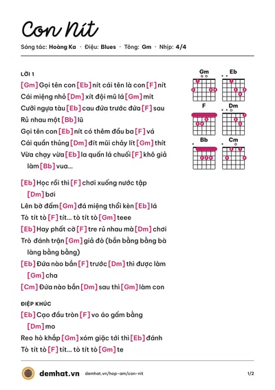 Hợp âm Con Nít (Lynk Lee) – bản nhạc PDF trang 1, tông Gm