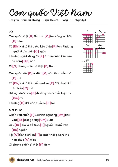 Hợp âm Con quốc Việt Nam (Hương Lan) – bản nhạc PDF trang 1, tông F