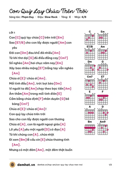 Hợp âm Con Quỳ Lạy Chúa Trên Trời (Nguyên Khang) – bản nhạc PDF trang 1, tông C