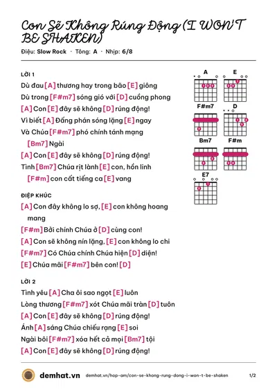Hợp âm Con Sẽ Không Rúng Động (I WON'T BE SHAKEN) (Hoàng Đức) – bản nhạc PDF trang 1, tông A