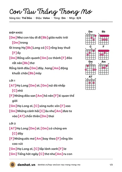 Hợp âm Con Tàu Trắng Trong Mơ (Tốp Ca) – bản nhạc PDF trang 1, tông Dm