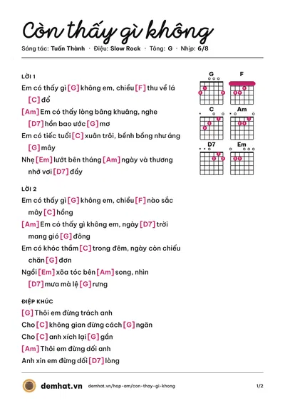Hợp âm Còn thấy gì không (Sĩ Phú (trước 75)) – bản nhạc PDF trang 1, tông G