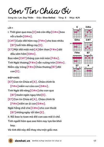 Hợp âm Con Tin Chúa Ơi (Gian Ân) – bản nhạc PDF trang 1, tông E
