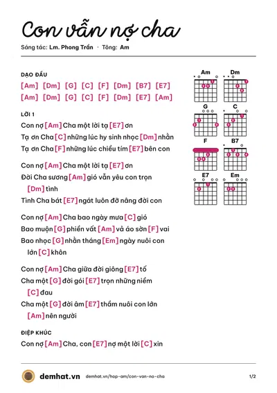 Hợp âm Con vẫn nợ cha (Vũ Phong Vũ) – bản nhạc PDF trang 1, tông Am
