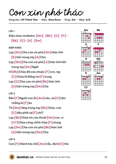 Hợp âm Con xin phó thác (Đình Nguyên) – bản nhạc PDF trang 1, tông Dm