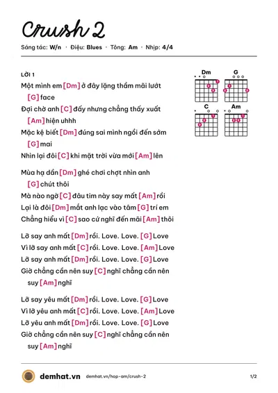 Hợp âm Crush 2 (W/n) – bản nhạc PDF trang 1, tông Am