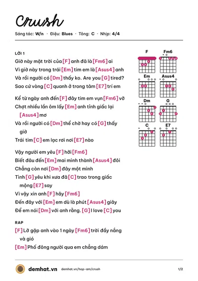 Hợp âm Crush (W/n) – bản nhạc PDF trang 1, tông C