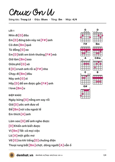 Hợp âm Cruz On U (Alex Cao) – bản nhạc PDF trang 1, tông Bm