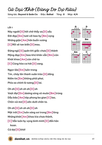 Hợp âm Cứ Dại Khờ (Đừng Do Dự Nữa) (Quân Ca) – bản nhạc PDF trang 1, tông G