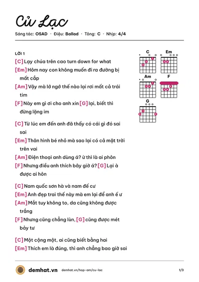 Hợp âm Củ Lạc (OSAD) – bản nhạc PDF trang 1, tông C