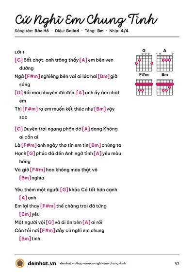 Hợp âm Cứ Nghĩ Em Chung Tình (Nam Anh) – bản nhạc PDF trang 1, tông Bm