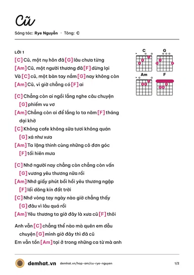 Hợp âm Cũ (Rye Nguyễn) – bản nhạc PDF trang 1, tông C