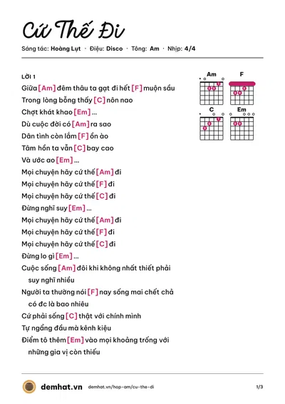 Hợp âm Cứ Thế Đi (Hoàng Lụt) – bản nhạc PDF trang 1, tông Am