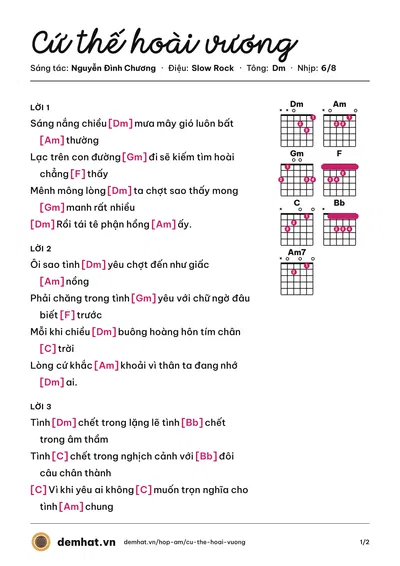 Hợp âm Cứ thế hoài vương (Nguyễn Đình Chương) – bản nhạc PDF trang 1, tông Dm