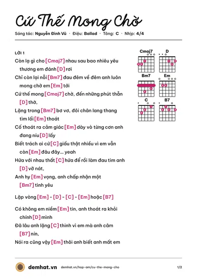 Hợp âm Cứ Thế Mong Chờ (Nguyễn Đình Vũ) – bản nhạc PDF trang 1, tông C