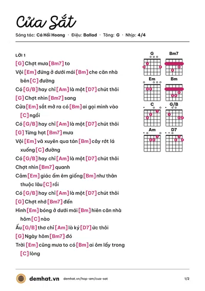 Hợp âm Cửa Sắt (Cá Hồi Hoang) – bản nhạc PDF trang 1, tông G